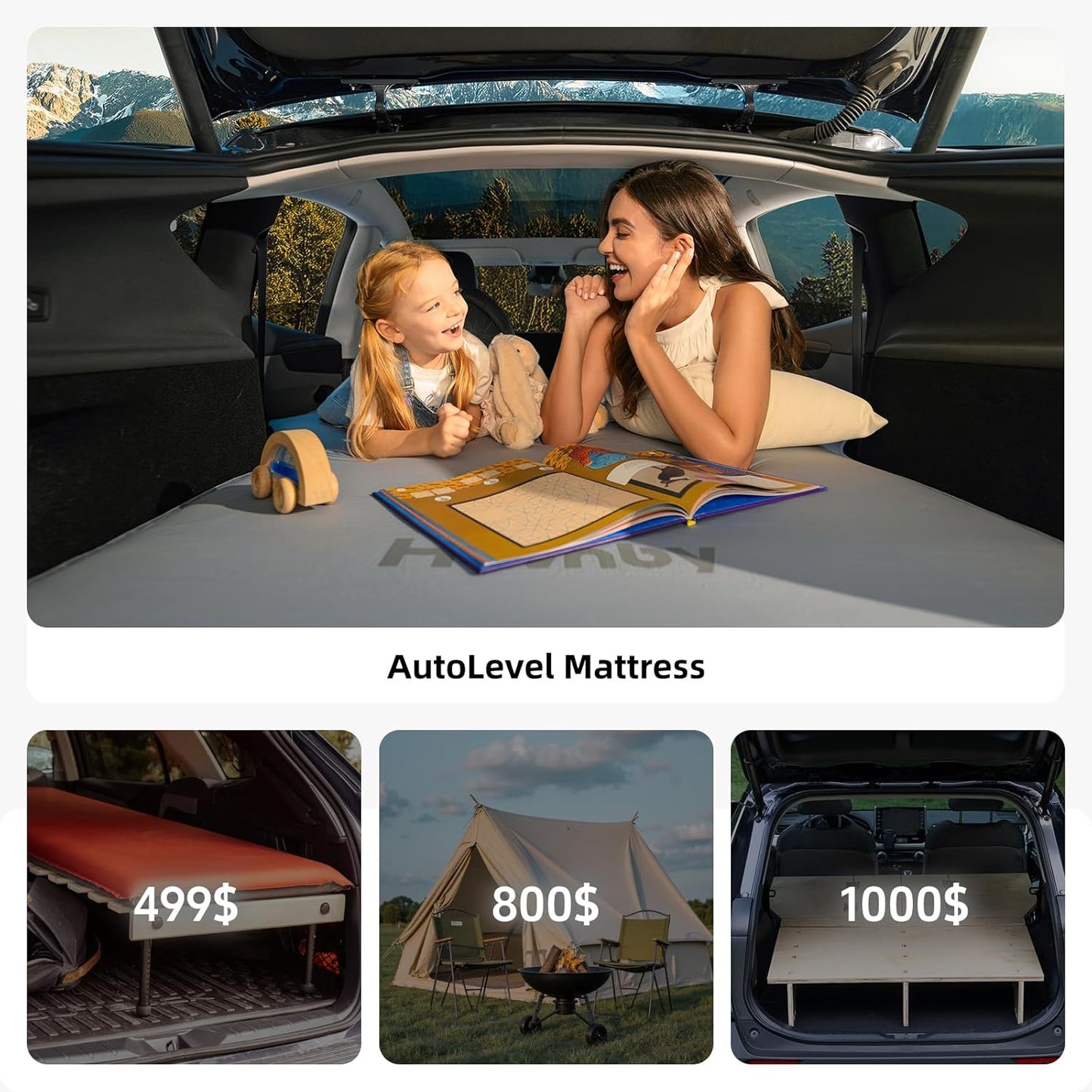 Tesla Model Y/Juniper Auto-Level TPU Backseat Mattress, 7.5’’ Thick Solid Foam Full Size Bed, Built-in Pump