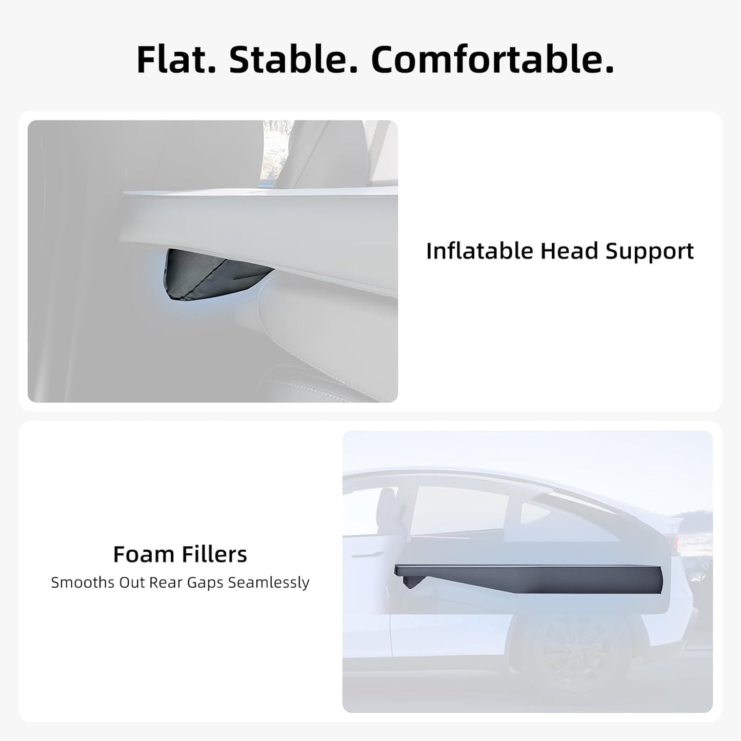 Tesla Model Y/Juniper Auto-Level TPU Backseat Mattress, 7.5’’ Thick Solid Foam Full Size Bed, Built-in Pump