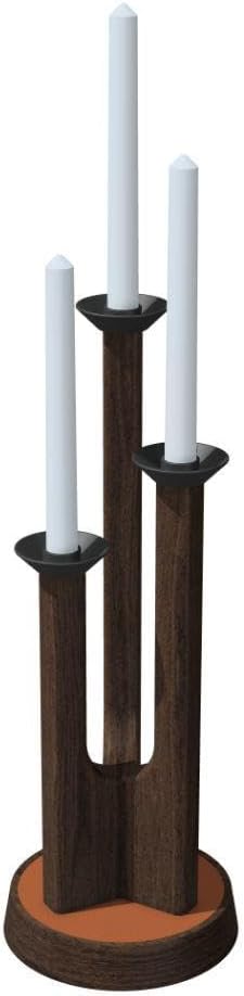 Candle Holder Stand, Handcrafted Walnut Wood with Leather 3-in-1 Tiered Set