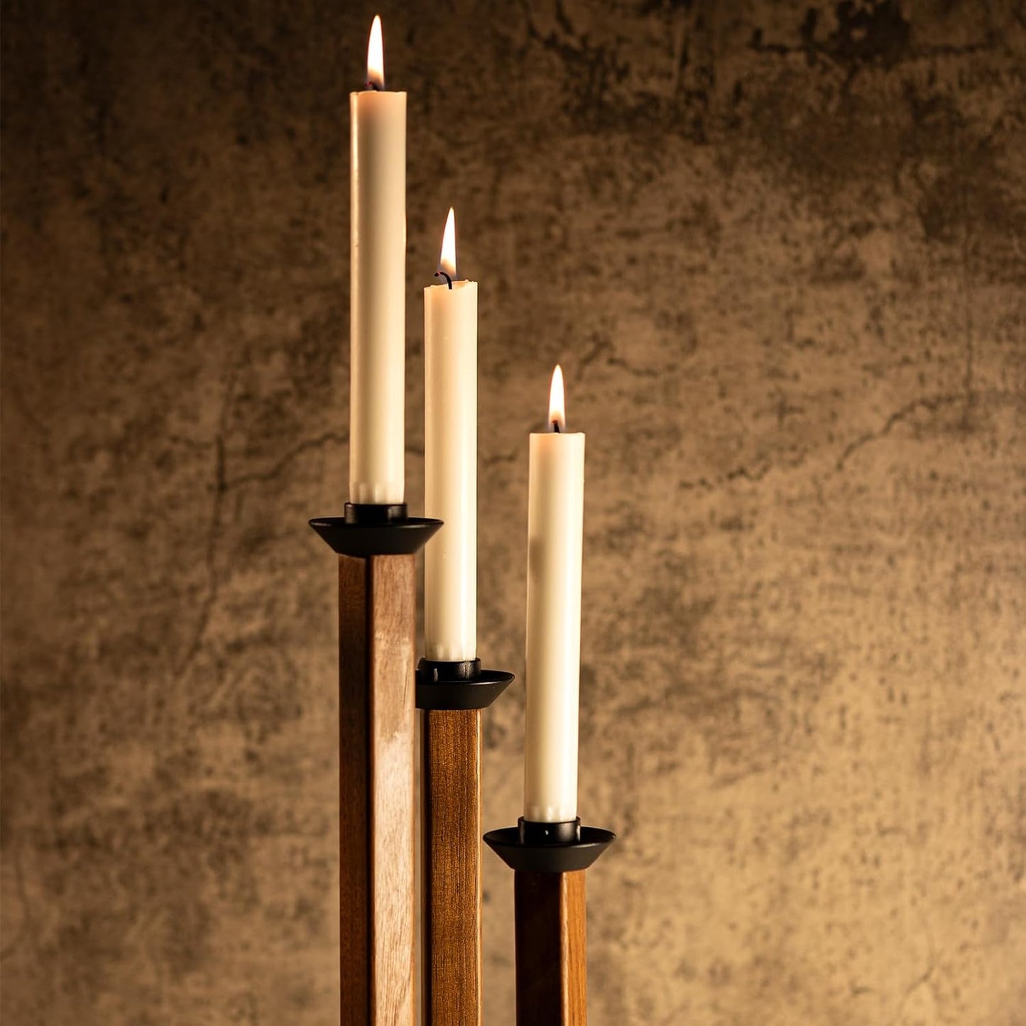 Candle Holder Stand, Handcrafted Walnut Wood with Leather 3-in-1 Tiered Set