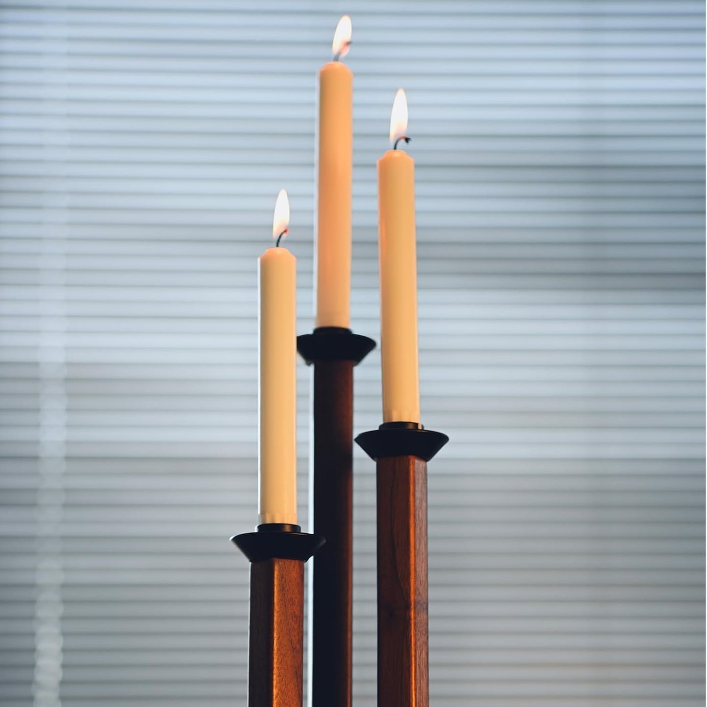 Candle Holder Stand, Handcrafted Walnut Wood with Leather 3-in-1 Tiered Set