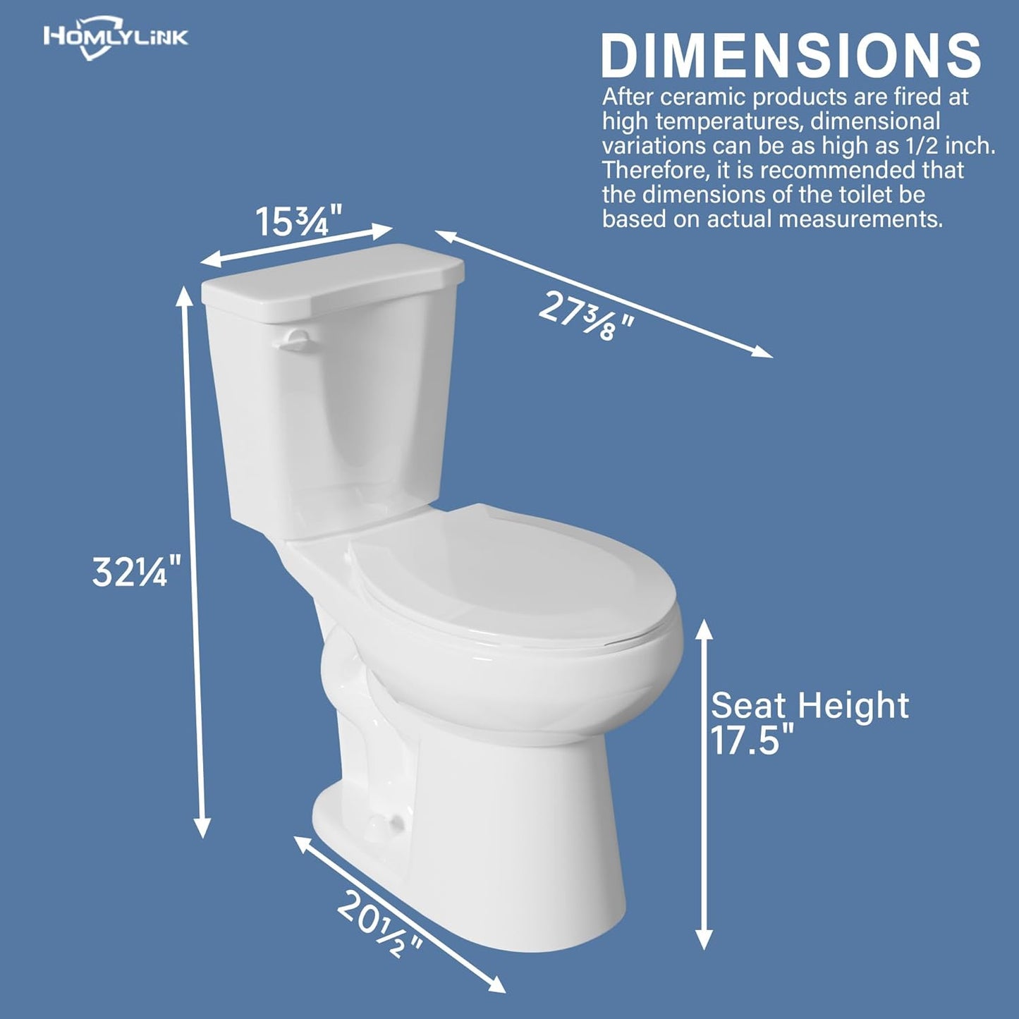17 Inch Compact Tall Toilet for Seniors, Tornado Flush High Toilets,  Comfort Bowl Heigh 16.75', Seat Height 17.5'