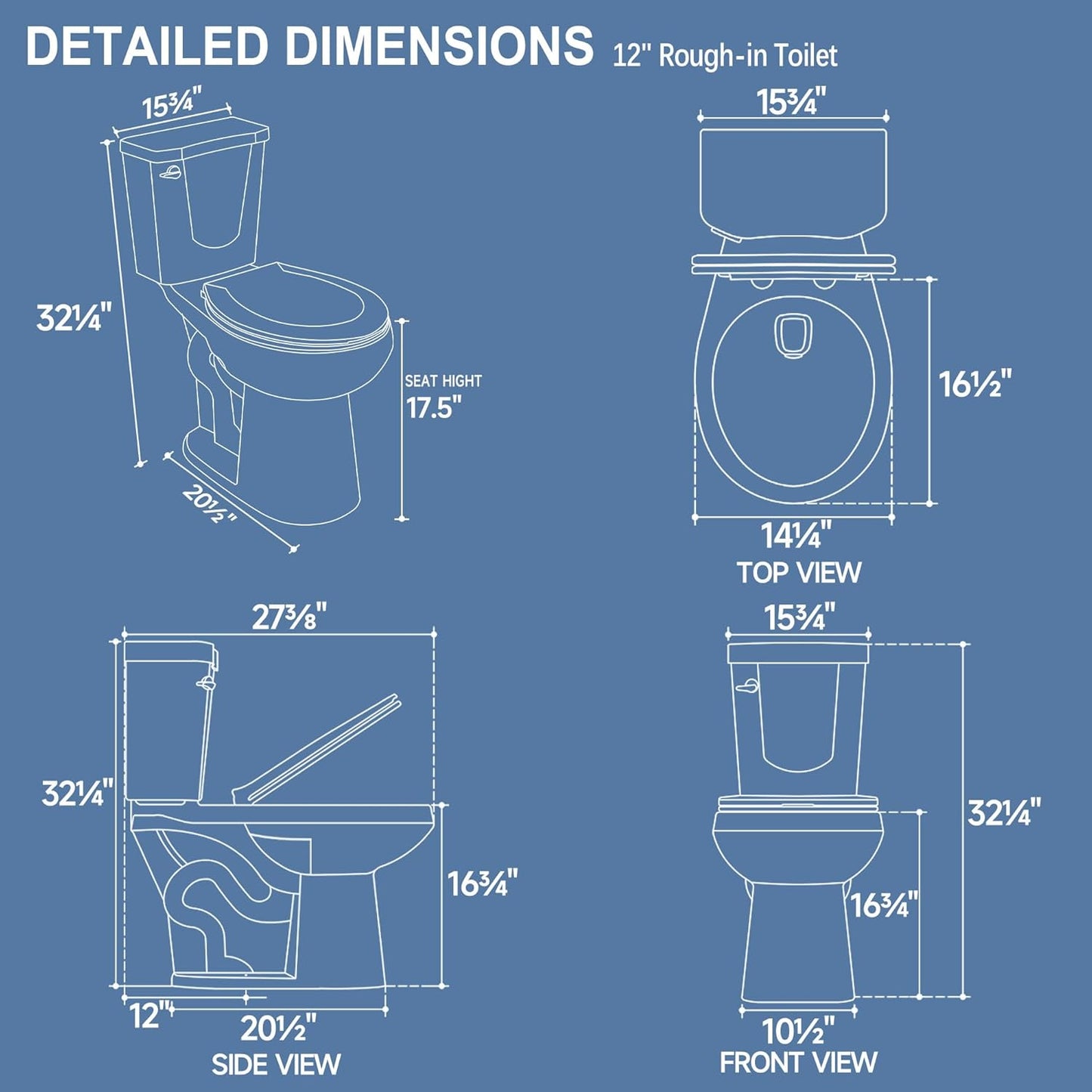 17 Inch Compact Tall Toilet for Seniors, Tornado Flush High Toilets,  Comfort Bowl Heigh 16.75', Seat Height 17.5'