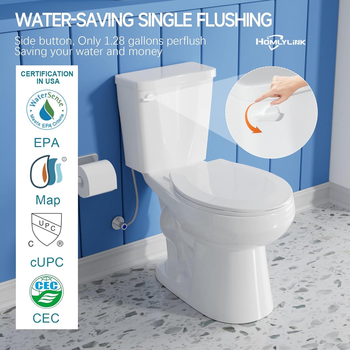 17 Inch Compact Tall Toilet for Seniors, Tornado Flush High Toilets,  Comfort Bowl Heigh 16.75', Seat Height 17.5'