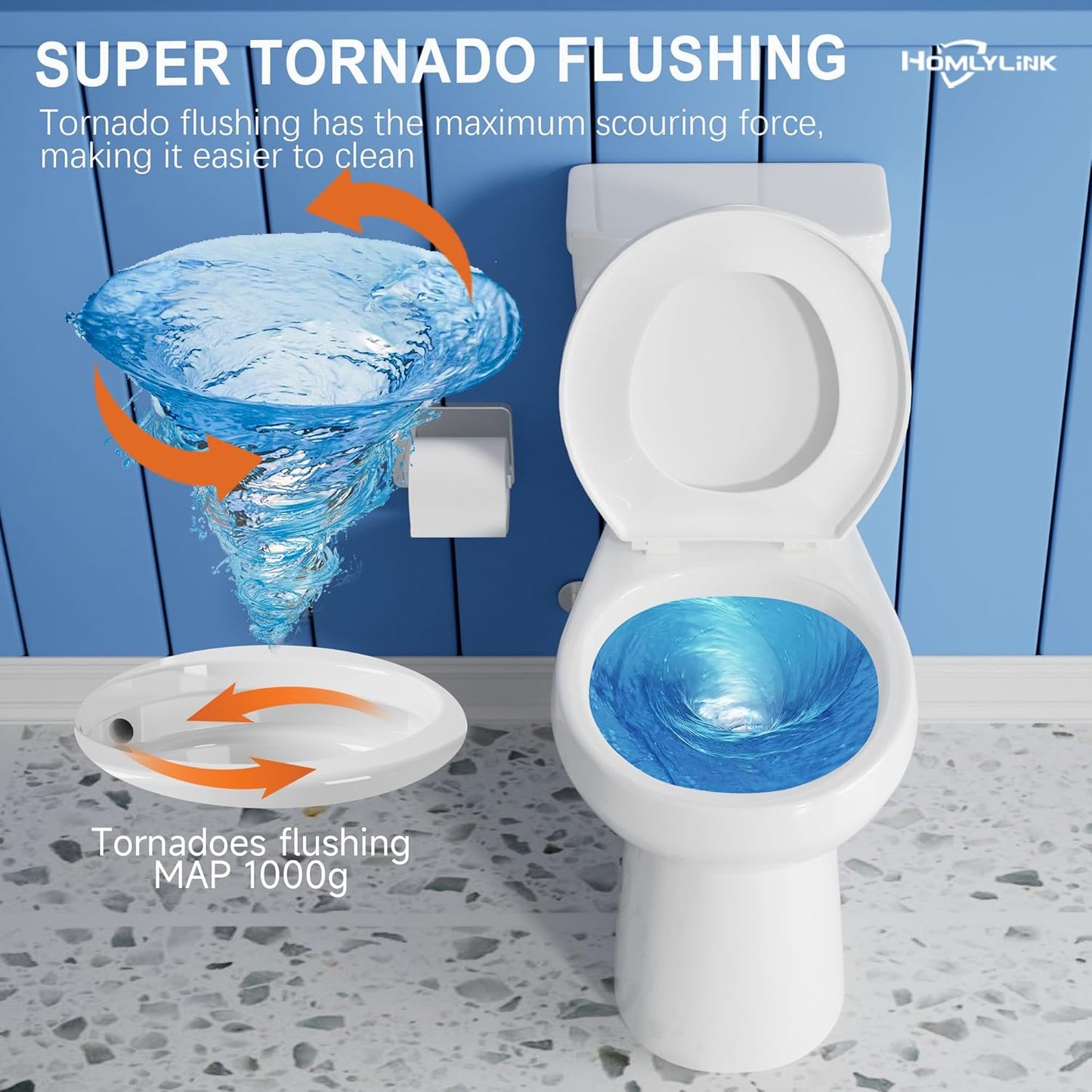 17 Inch Compact Tall Toilet for Seniors, Tornado Flush High Toilets,  Comfort Bowl Heigh 16.75', Seat Height 17.5'