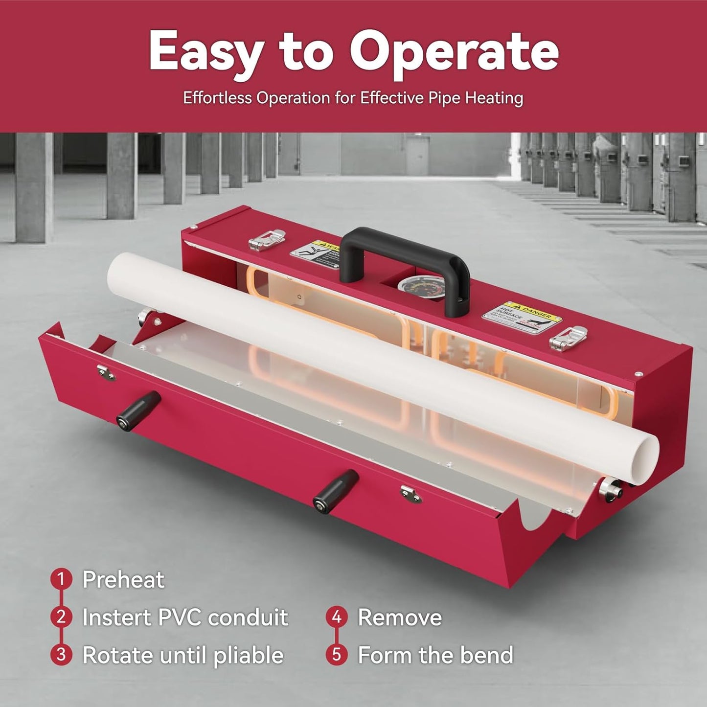 1/2' to 2' Electric PVC Heater for 24' Sections of PVC Pipe, with Temperature Dector,1200W Pipe Bender, 120V