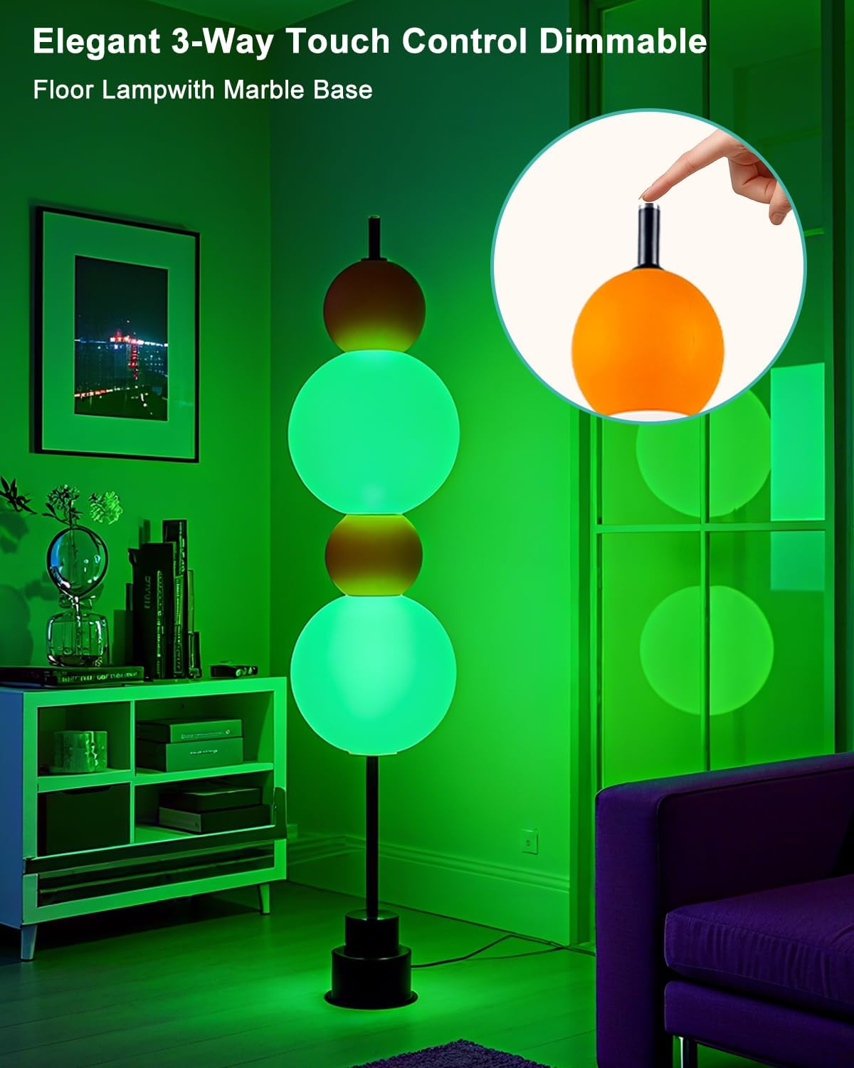 RGB& 3000K Floor Lamp w/ Touch Control, Dimmable Colors Temperature & Brightness, Globe, w/ Smart Bulb