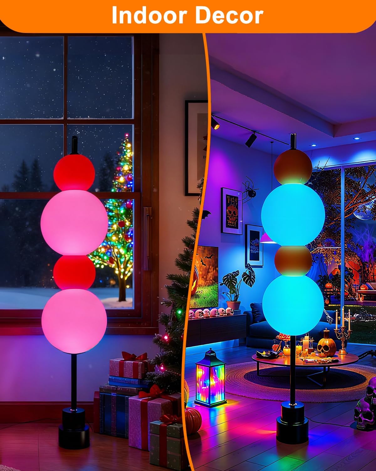 RGB& 3000K Floor Lamp w/ Touch Control, Dimmable Colors Temperature & Brightness, Globe, w/ Smart Bulb