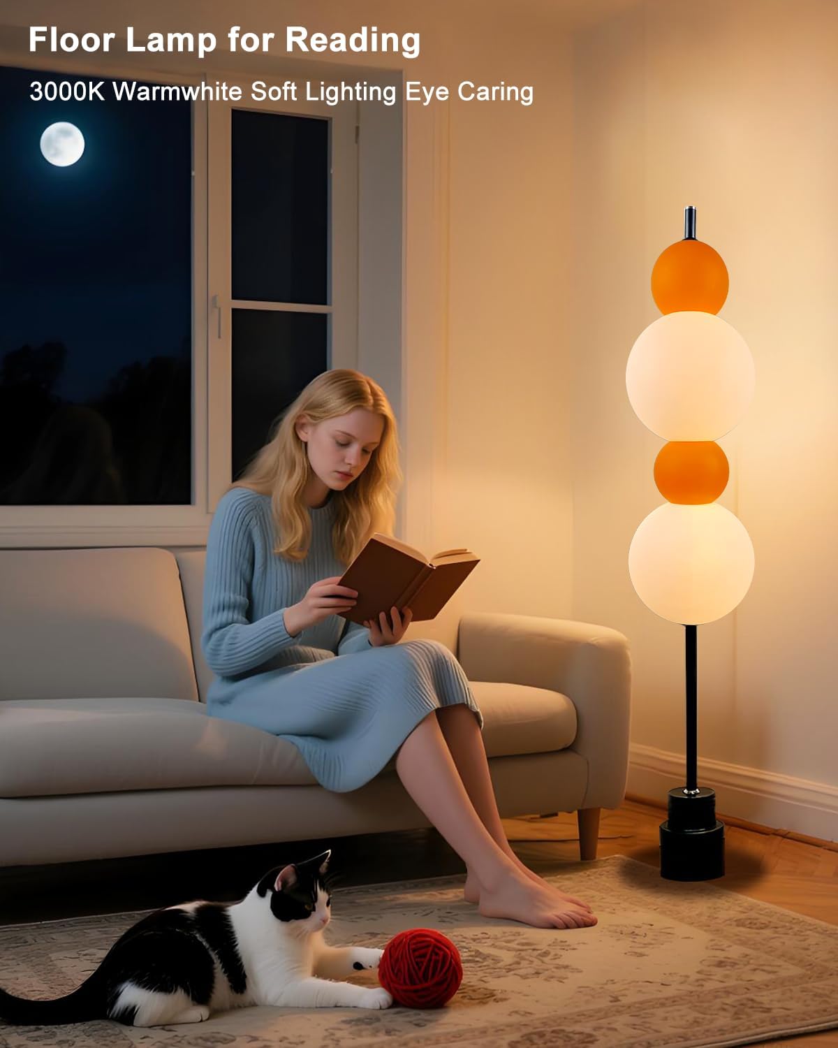 RGB& 3000K Floor Lamp w/ Touch Control, Dimmable Colors Temperature & Brightness, Globe, w/ Smart Bulb