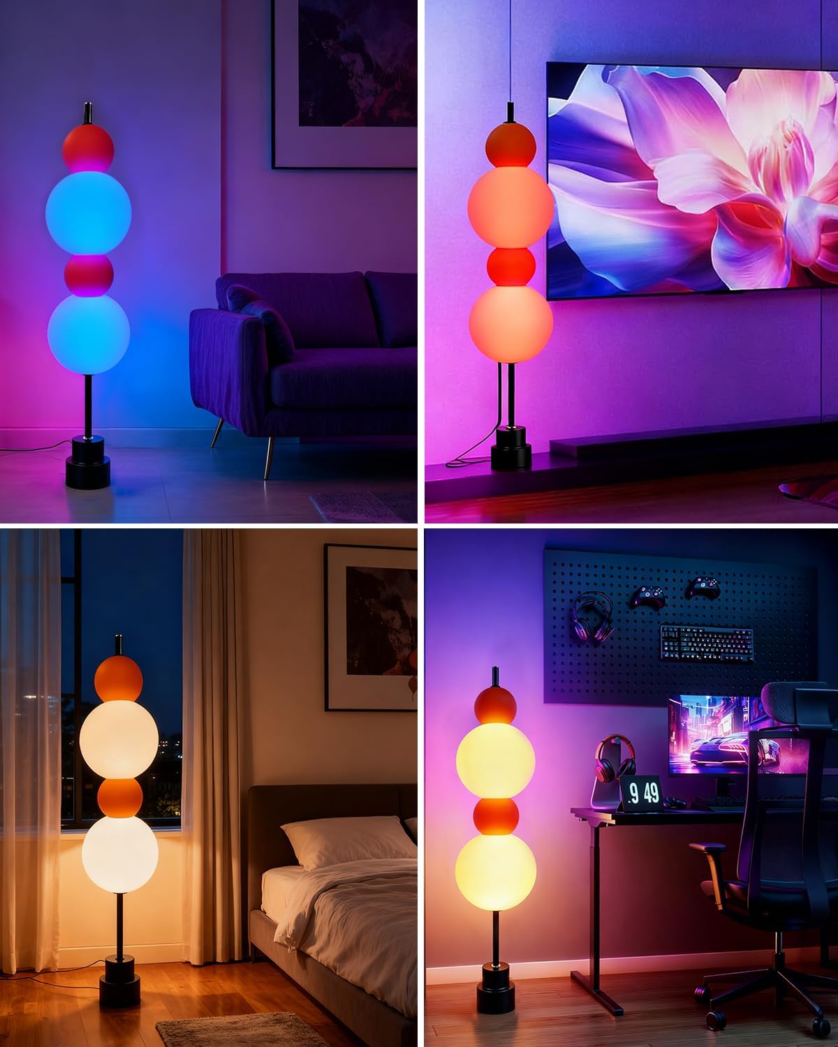 RGB& 3000K Floor Lamp w/ Touch Control, Dimmable Colors Temperature & Brightness, Globe, w/ Smart Bulb