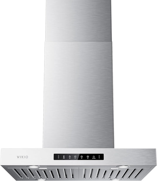 30 Inch, 600 CFM Island Mount Range Hood w/ Dual-Sided Touch/Gesture Control, Ceiling Mount, Ducted/Ductless