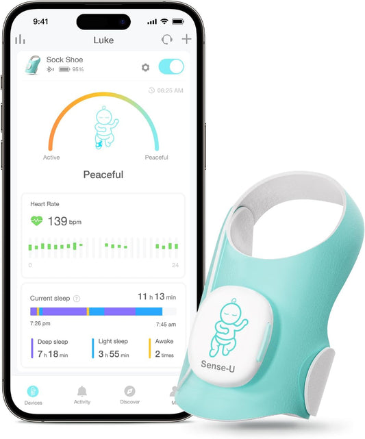 Baby Sleep Sock Monitor - Tracks Sleep and Movement for Infants, with Bluetooth and App, Babies 1-12 Months Old