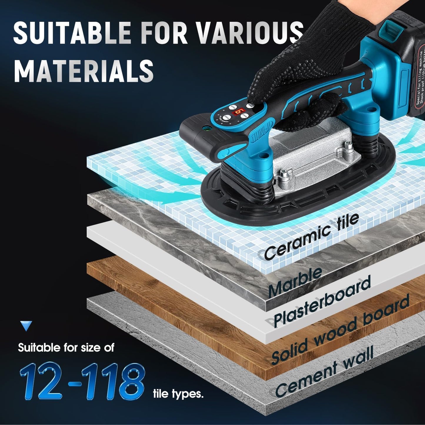 Tile Vibration Tool 250mm Suction Cup 882lbs/400kg Adsorption Handheld Tile Installation Leveling Machine Tile