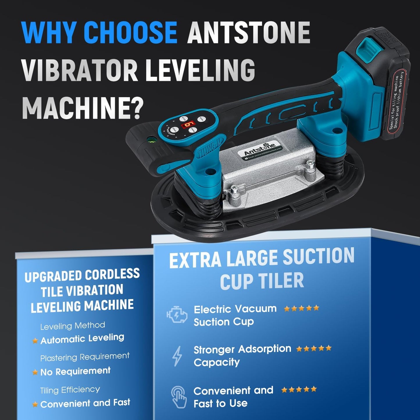 Tile Vibration Tool 250mm Suction Cup 882lbs/400kg Adsorption Handheld Tile Installation Leveling Machine Tile