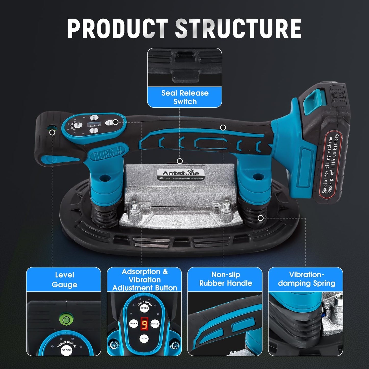 Tile Vibration Tool 250mm Suction Cup 882lbs/400kg Adsorption Handheld Tile Installation Leveling Machine Tile