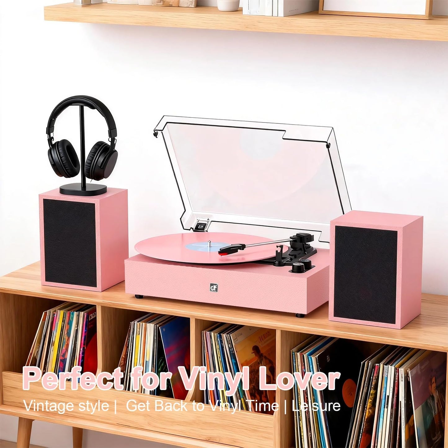 Bluetooth Record Player with External Speakers Belt-Drive Turntable for Vinyl Records Dual Stereo Speakers LP Players Support 3 Speed 3 Size, AUX RCA