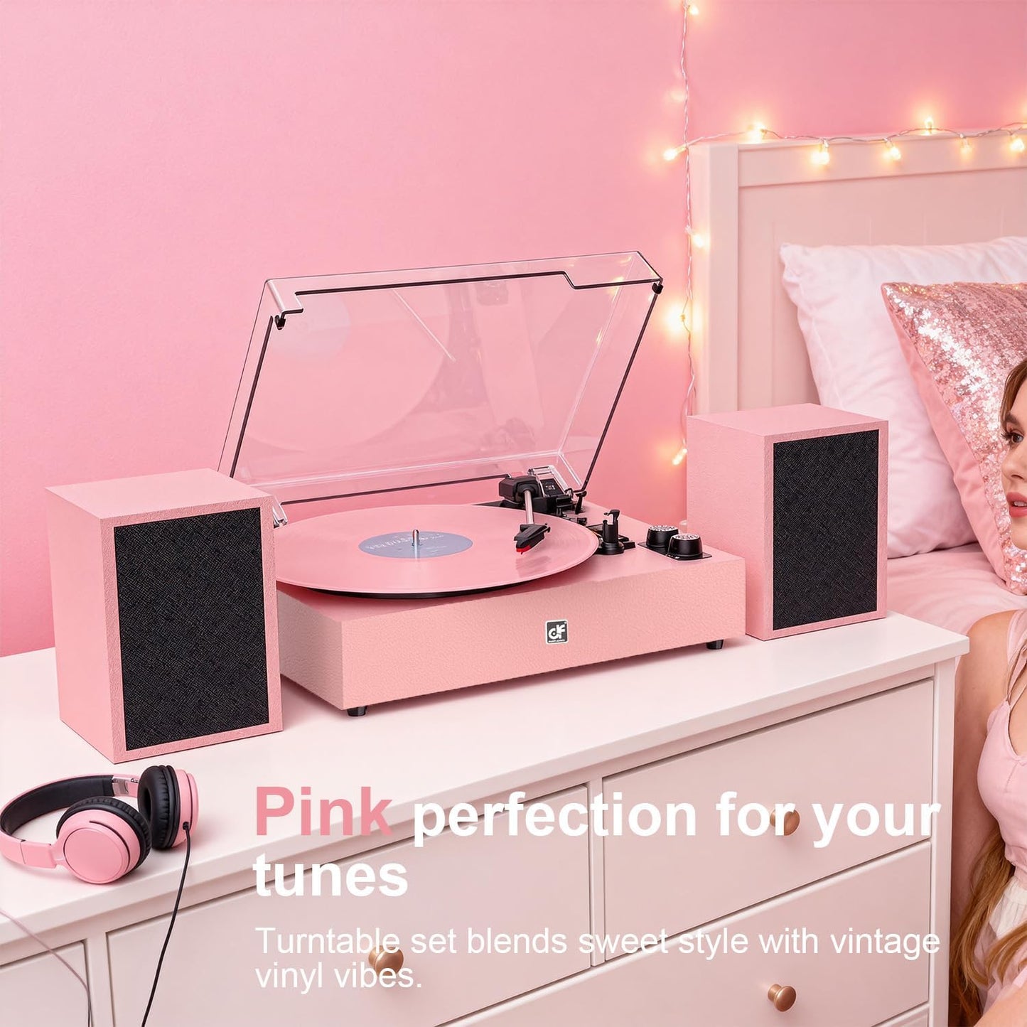 Bluetooth Record Player with External Speakers Belt-Drive Turntable for Vinyl Records Dual Stereo Speakers LP Players Support 3 Speed 3 Size, AUX RCA