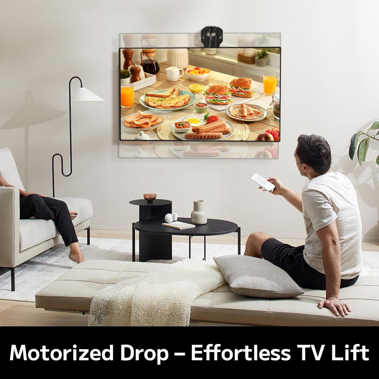 Motorized Pull Down TV Mount Over Fireplace, Electric Height Adjust with Remote Control, 32'-70' TVs, 77 lbs Max