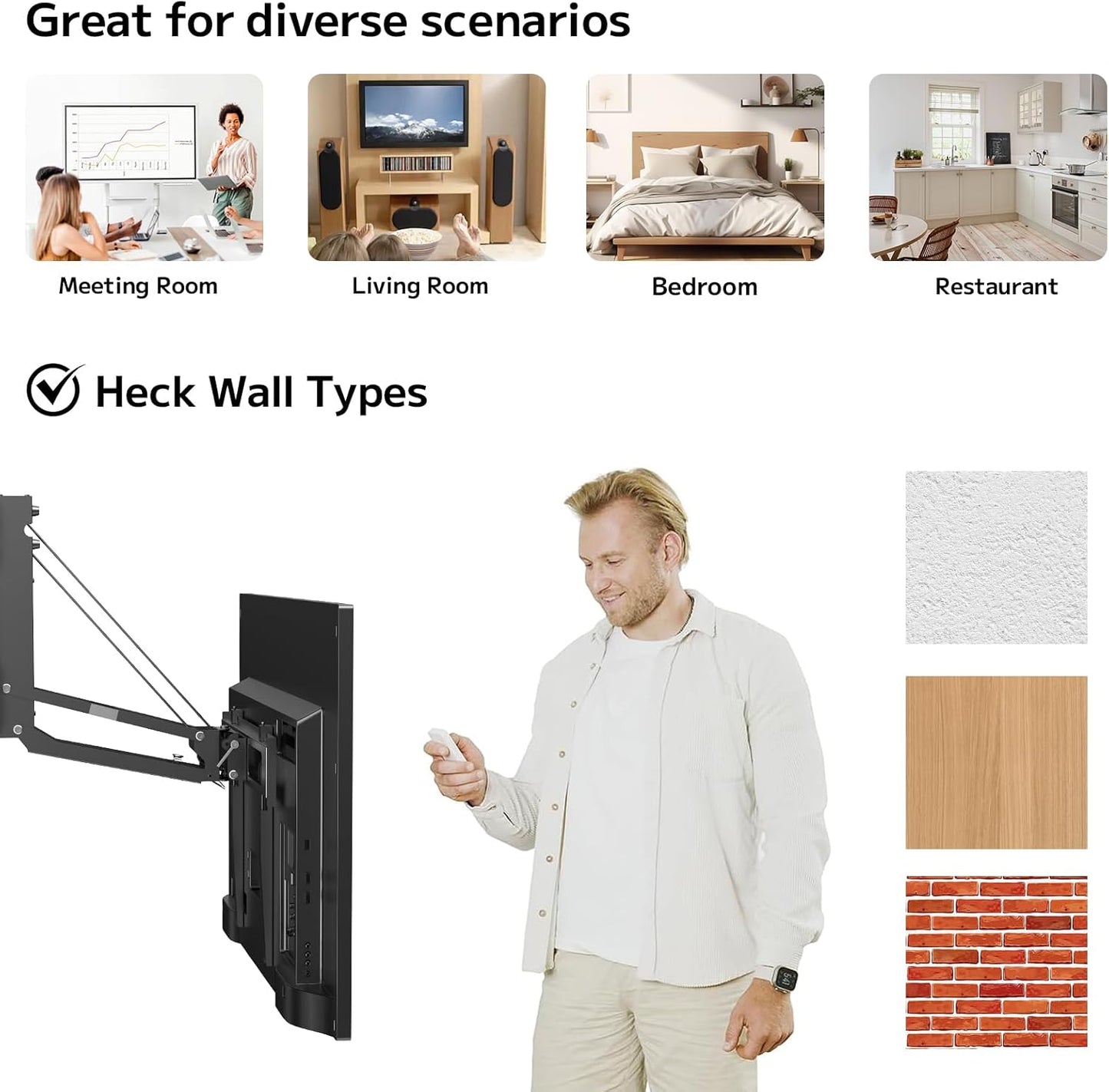 Motorized Pull Down TV Mount Over Fireplace, Electric Height Adjust with Remote Control, 32'-70' TVs, 77 lbs Max