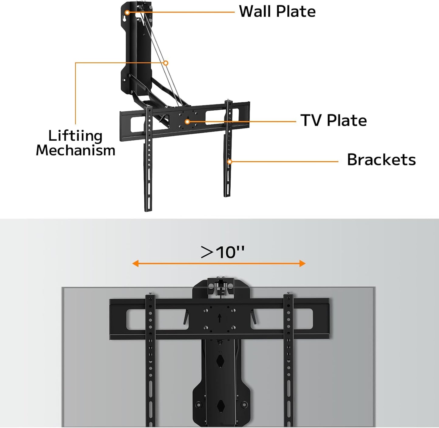 Motorized Pull Down TV Mount Over Fireplace, Electric Height Adjust with Remote Control, 32'-70' TVs, 77 lbs Max