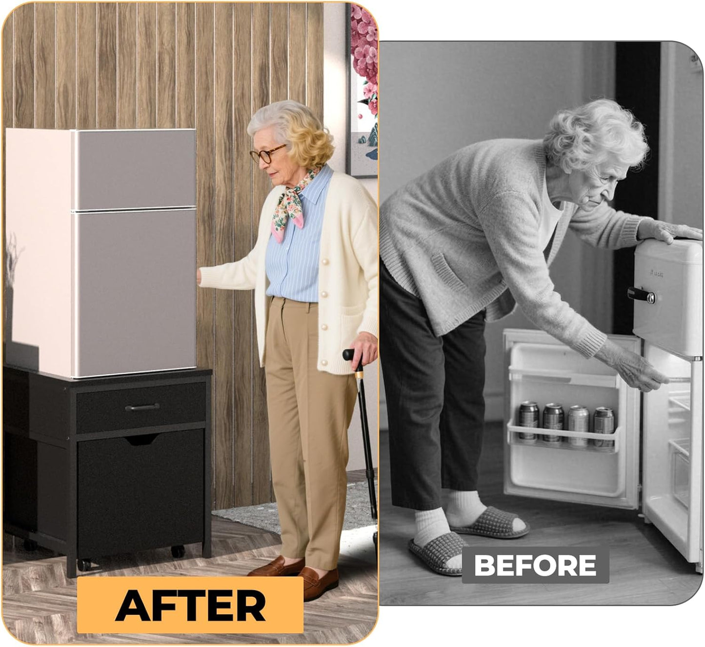 Mini Fridge Stand with Storage Sturdy 21.7'x21.9', Metal Frame, with 360° Universal Wheels and Adjustable Feet