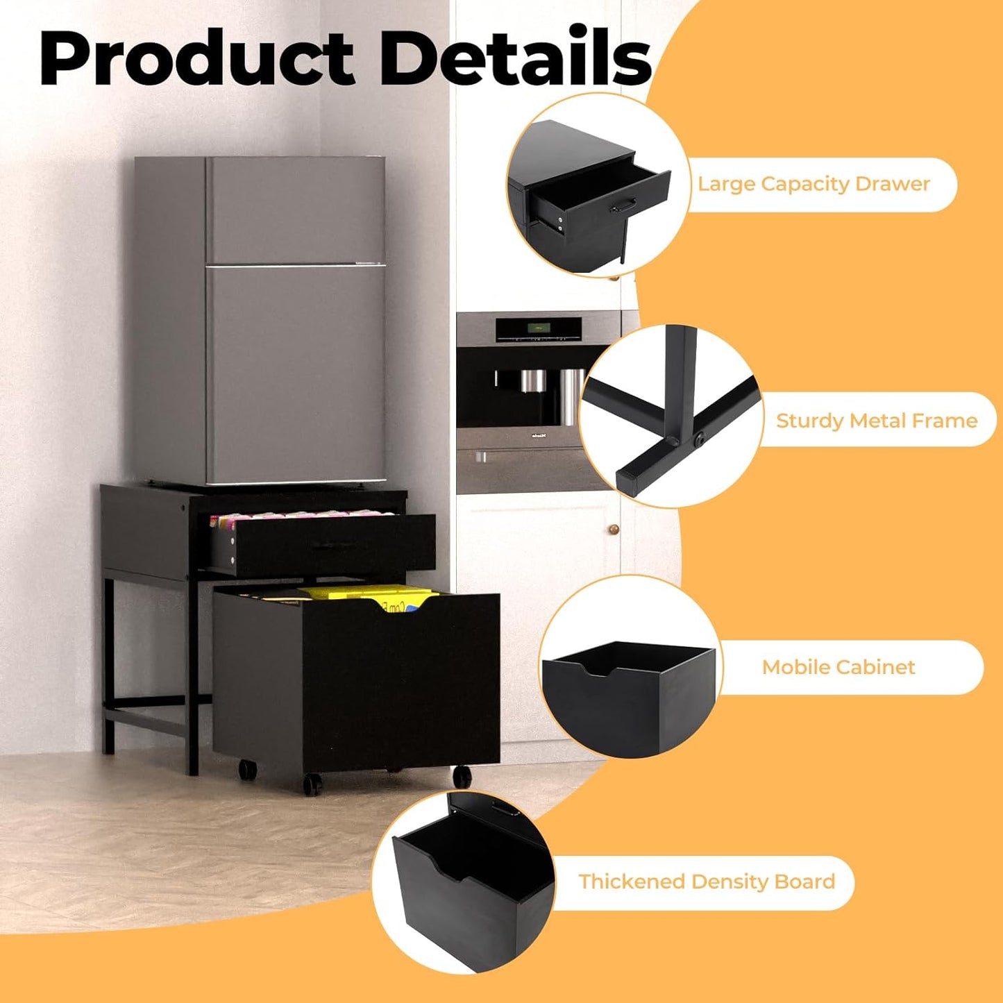 Mini Fridge Stand with Storage Sturdy 21.7'x21.9', Metal Frame, with 360° Universal Wheels and Adjustable Feet