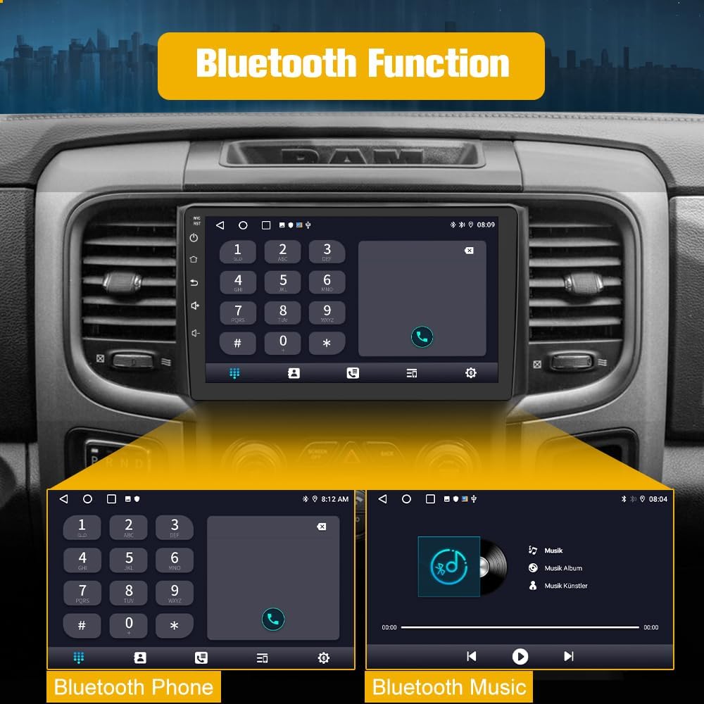 Car Stereo for Dodge Ram 2013-2018 1500 2500 3500,  9' Touchscreen, Wired/Wireless CarPlay Android