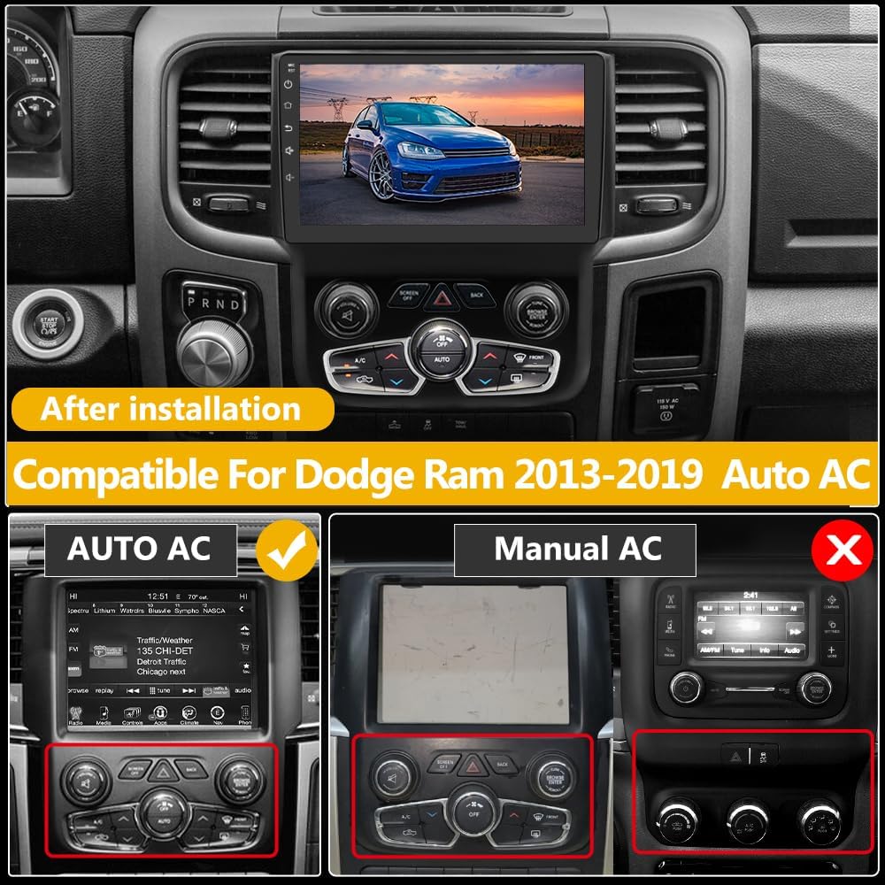 Car Stereo for Dodge Ram 2013-2018 1500 2500 3500,  9' Touchscreen, Wired/Wireless CarPlay Android