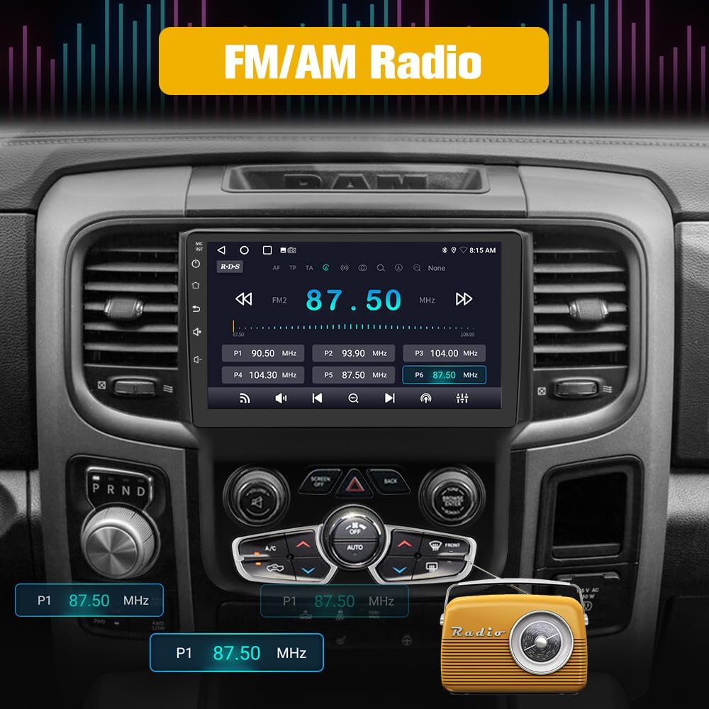 Car Stereo for Dodge Ram 2013-2018 1500 2500 3500,  9' Touchscreen, Wired/Wireless CarPlay Android
