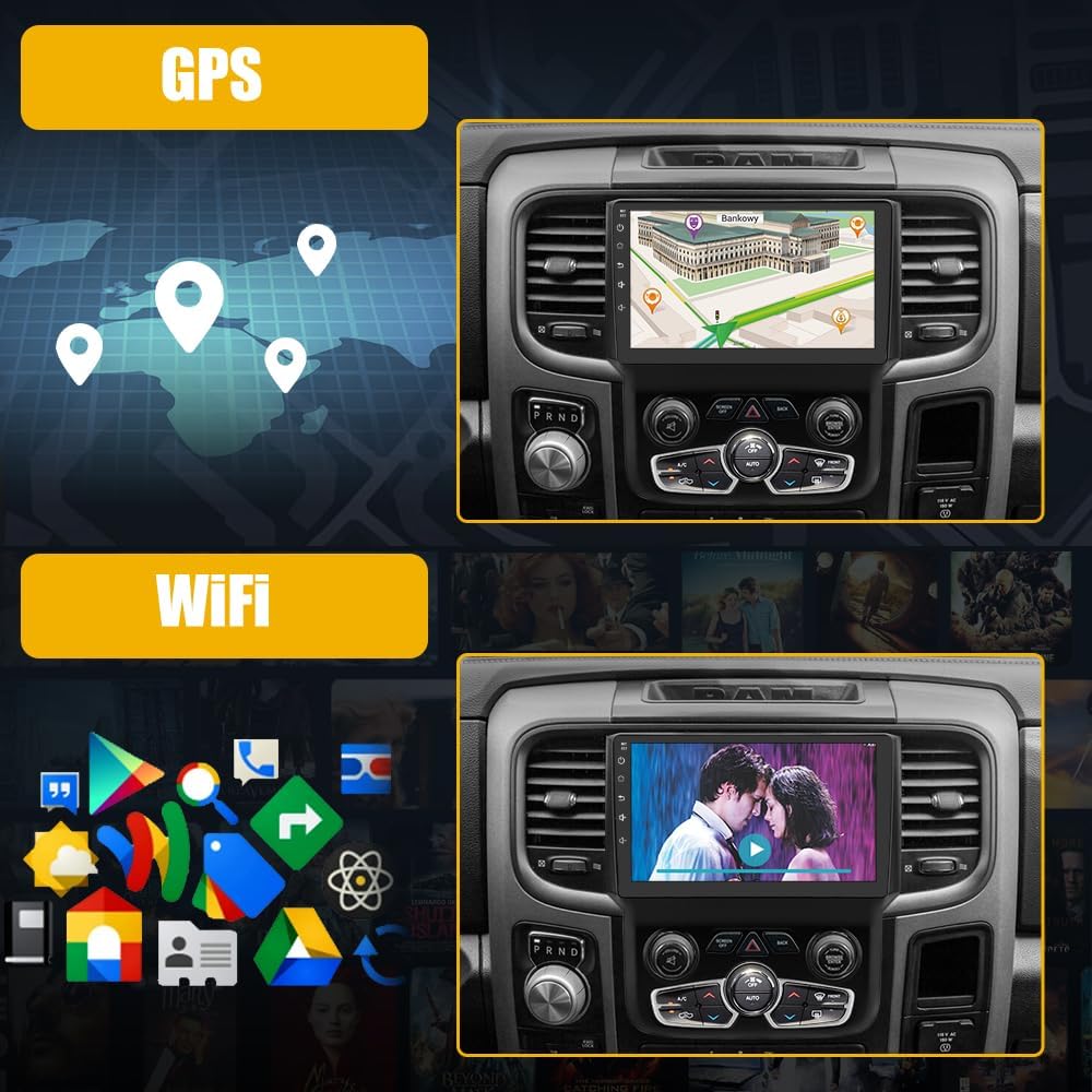 Car Stereo for Dodge Ram 2013-2018 1500 2500 3500,  9' Touchscreen, Wired/Wireless CarPlay Android