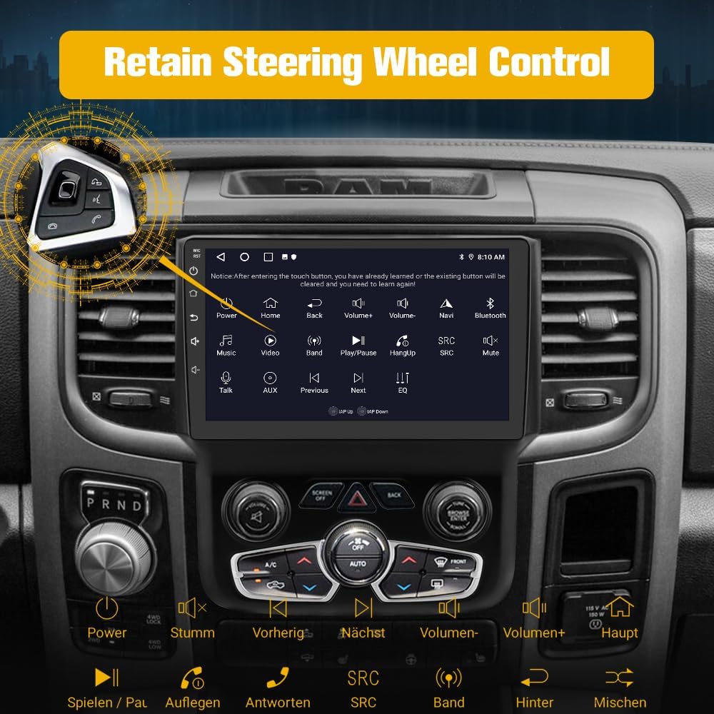 Car Stereo for Dodge Ram 2013-2018 1500 2500 3500,  9' Touchscreen, Wired/Wireless CarPlay Android