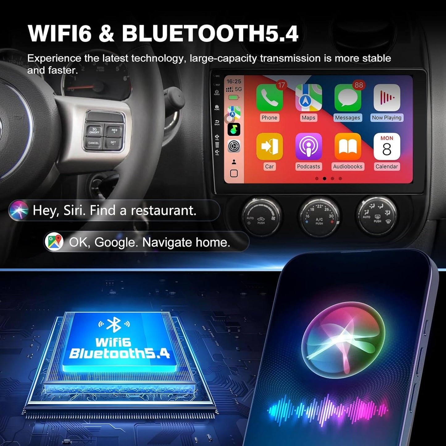 Car Radio Stereo for Jeep Compass Patriot 2010-2016,10' Touchscreen, Wireless CarPlay & Android Auto