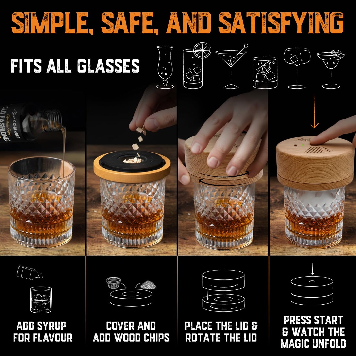 Electric Whiskey Smoker Kit,  Premium Amarena Cherries, Syrup, Orange Dried Slices and 8 Flavors Wood Chips