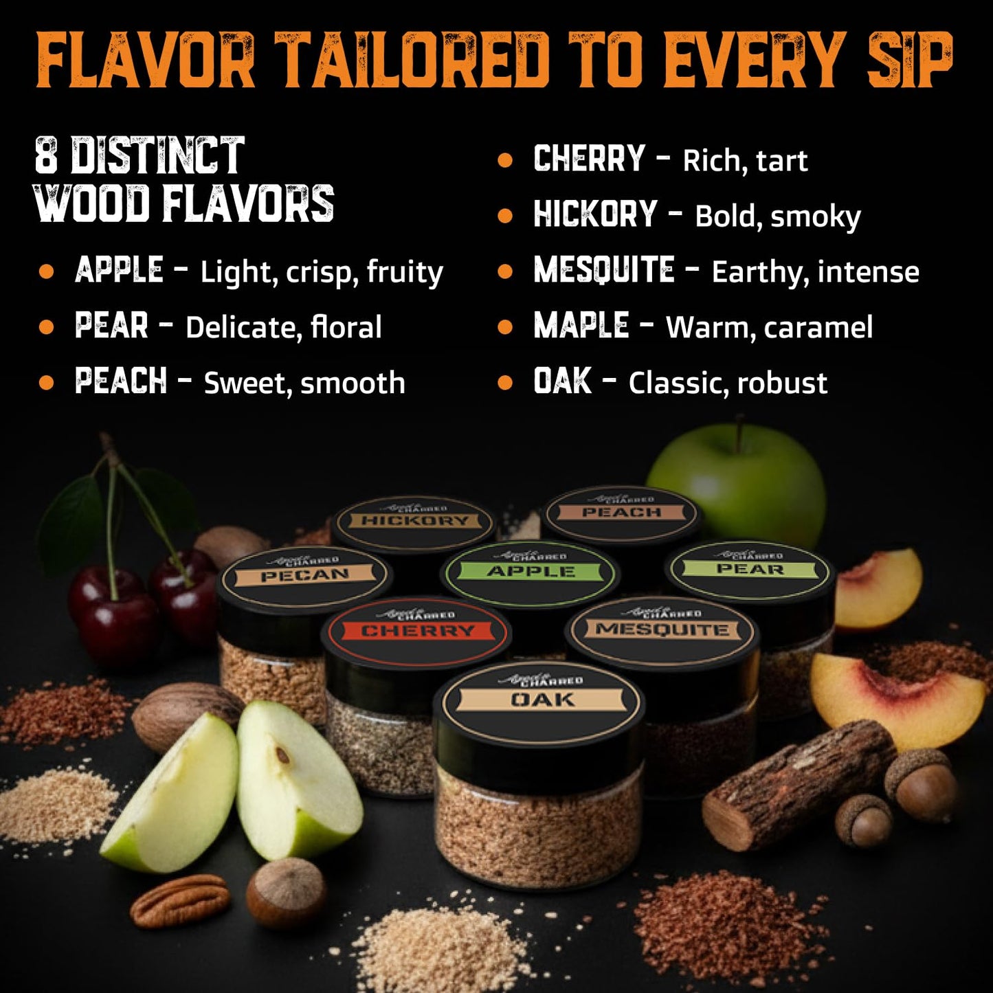 Electric Whiskey Smoker Kit,  Premium Amarena Cherries, Syrup, Orange Dried Slices and 8 Flavors Wood Chips