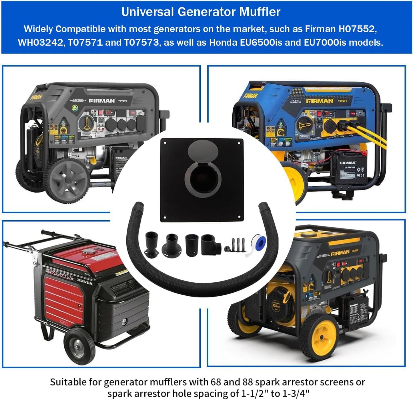 Heavy Duty Generator Exhaust Extension Silencer Kit with Insulated Through-Wall Mounting Plate, Safe Exhaust Gas