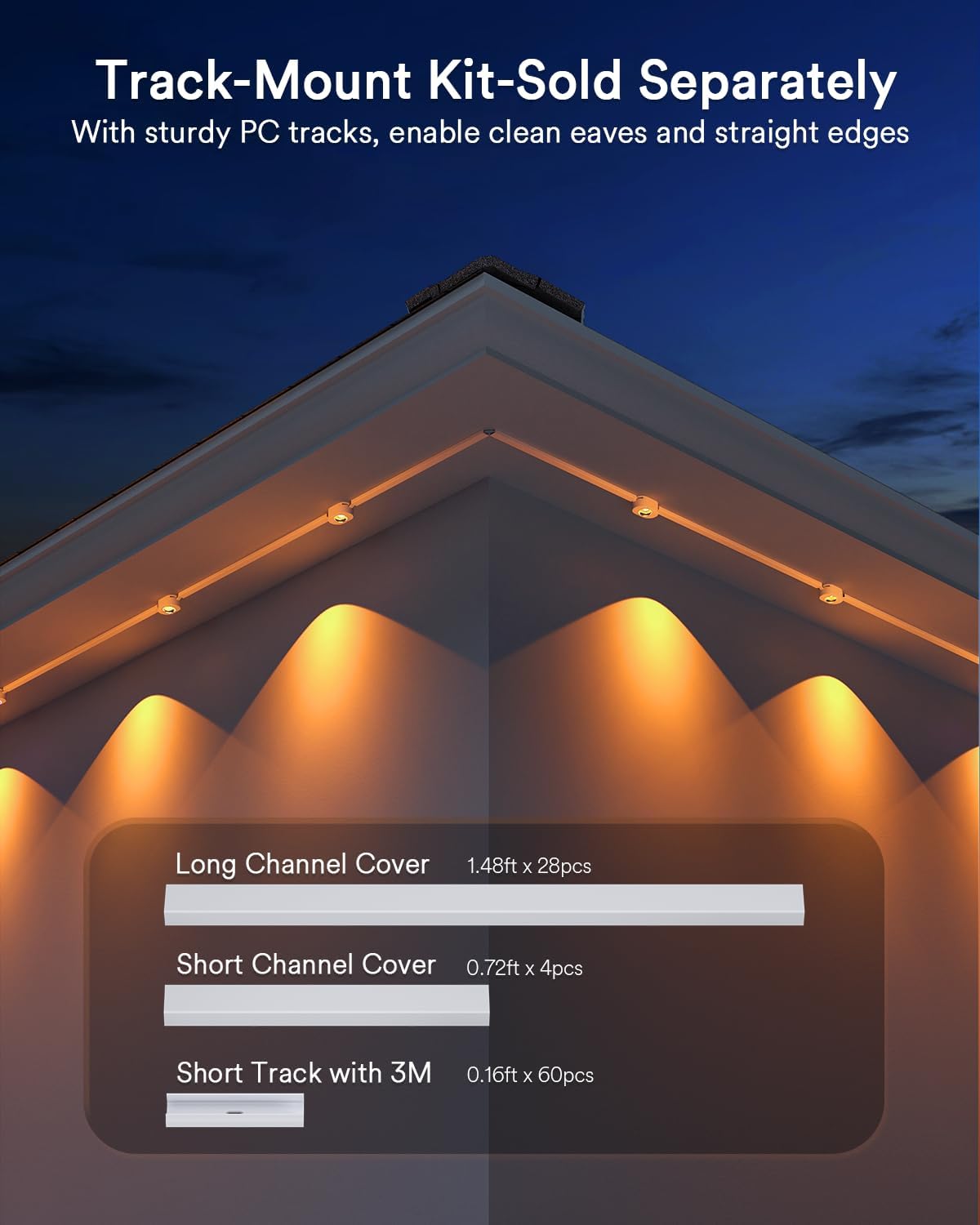 Smart Permanent Outdoor Lights 2 with Remote & Slide-Base, 100ft with 60 RGBAICW LEDs, 110+ Modes