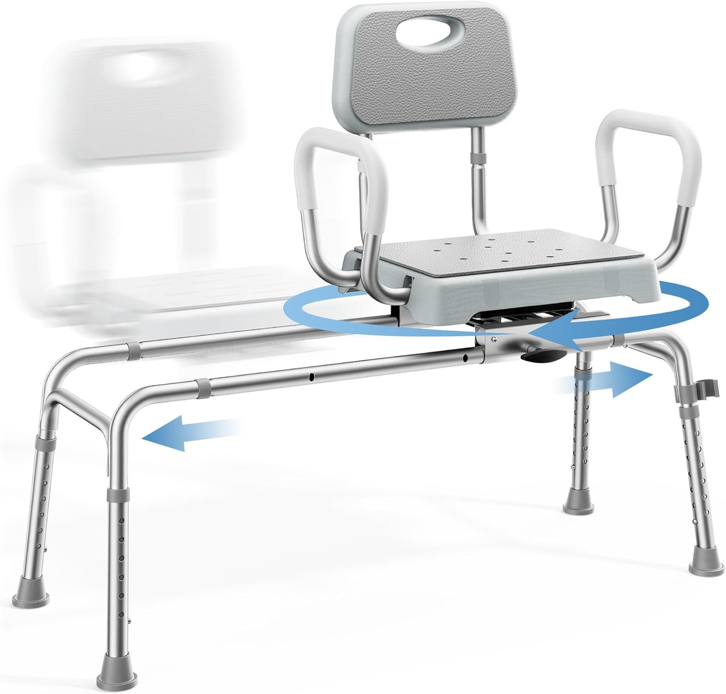 Sliding Shower Chair Tub Transfer Bench for Bathtub with Swivel Seat, Height Adjustable Shower Seat, 350 lbs