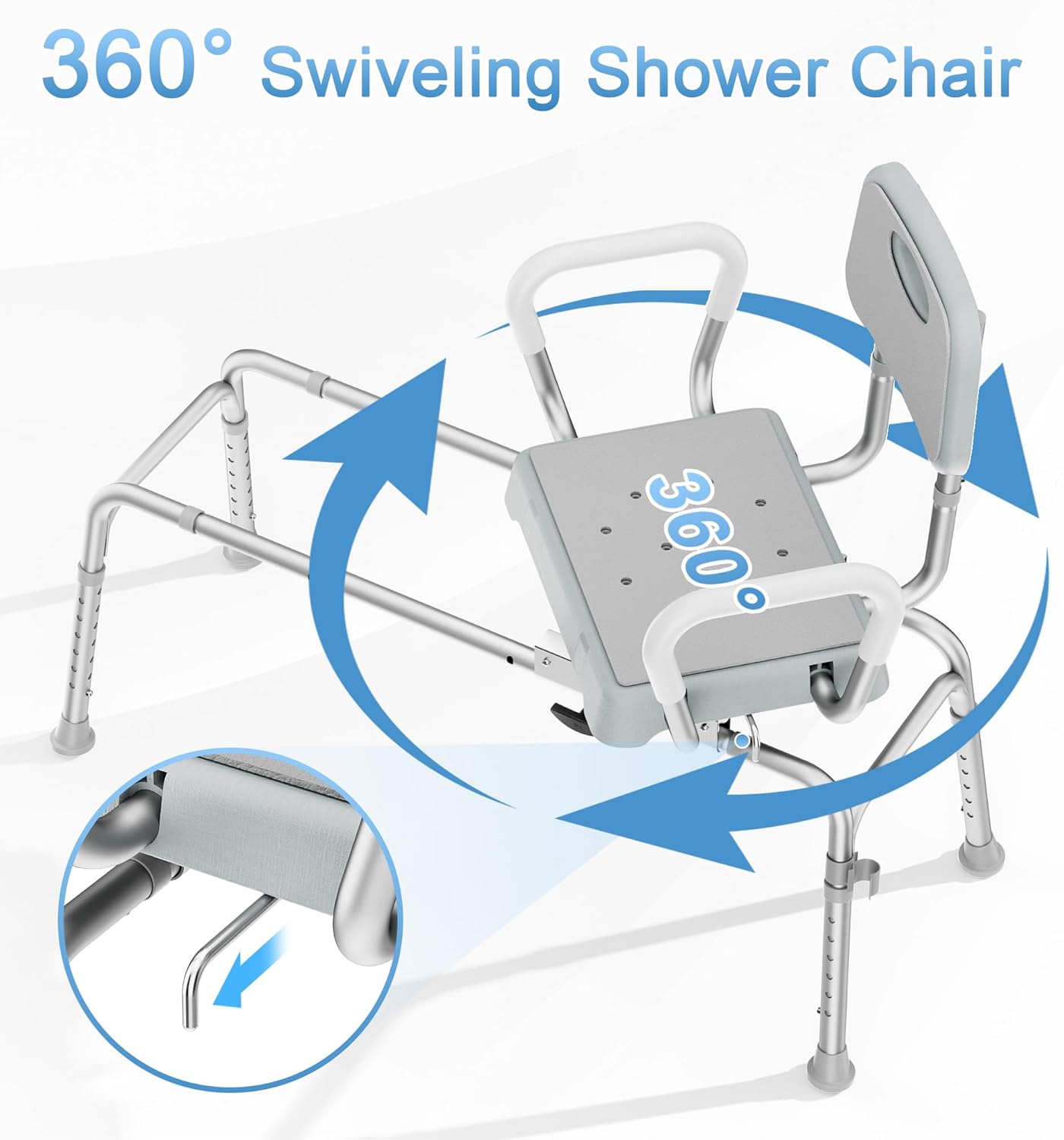 Sliding Shower Chair Tub Transfer Bench for Bathtub with Swivel Seat, Height Adjustable Shower Seat, 350 lbs