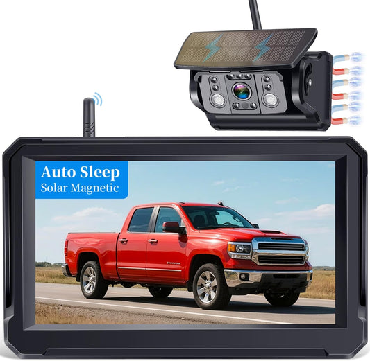 Magnetic No Wiring Trailer Hitch Solar Backup Camera for Pickup Trucks, IR Night Vision, IP69K Waterproof