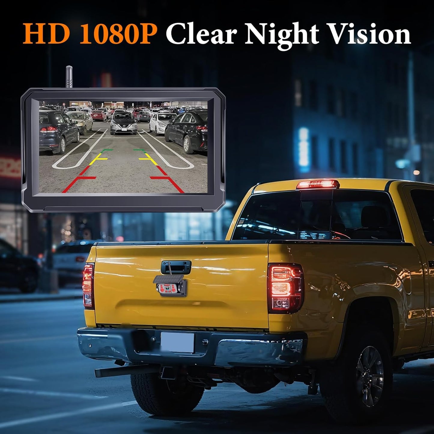 Magnetic No Wiring Trailer Hitch Solar Backup Camera for Pickup Trucks, IR Night Vision, IP69K Waterproof