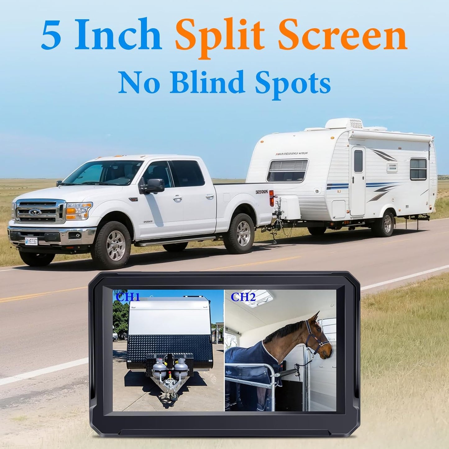 Magnetic No Wiring Trailer Hitch Solar Backup Camera for Pickup Trucks, IR Night Vision, IP69K Waterproof