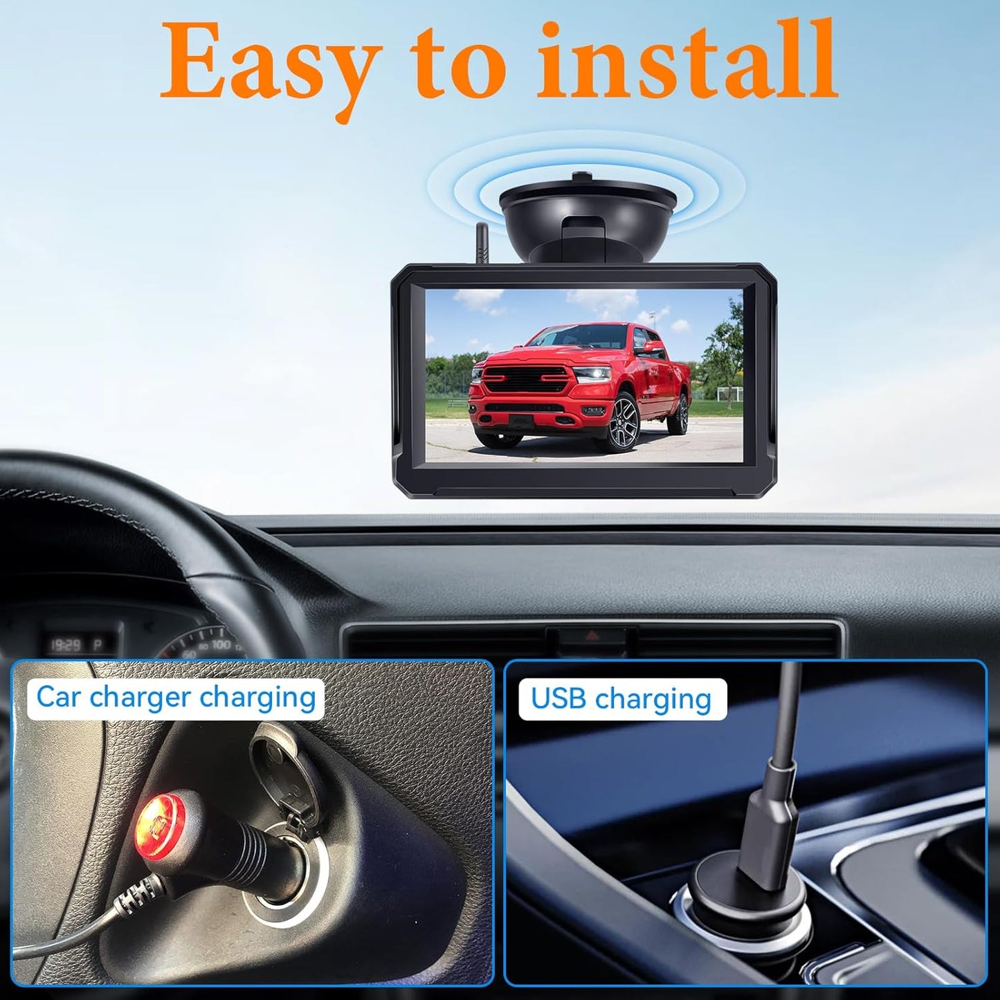 Magnetic No Wiring Trailer Hitch Solar Backup Camera for Pickup Trucks, IR Night Vision, IP69K Waterproof