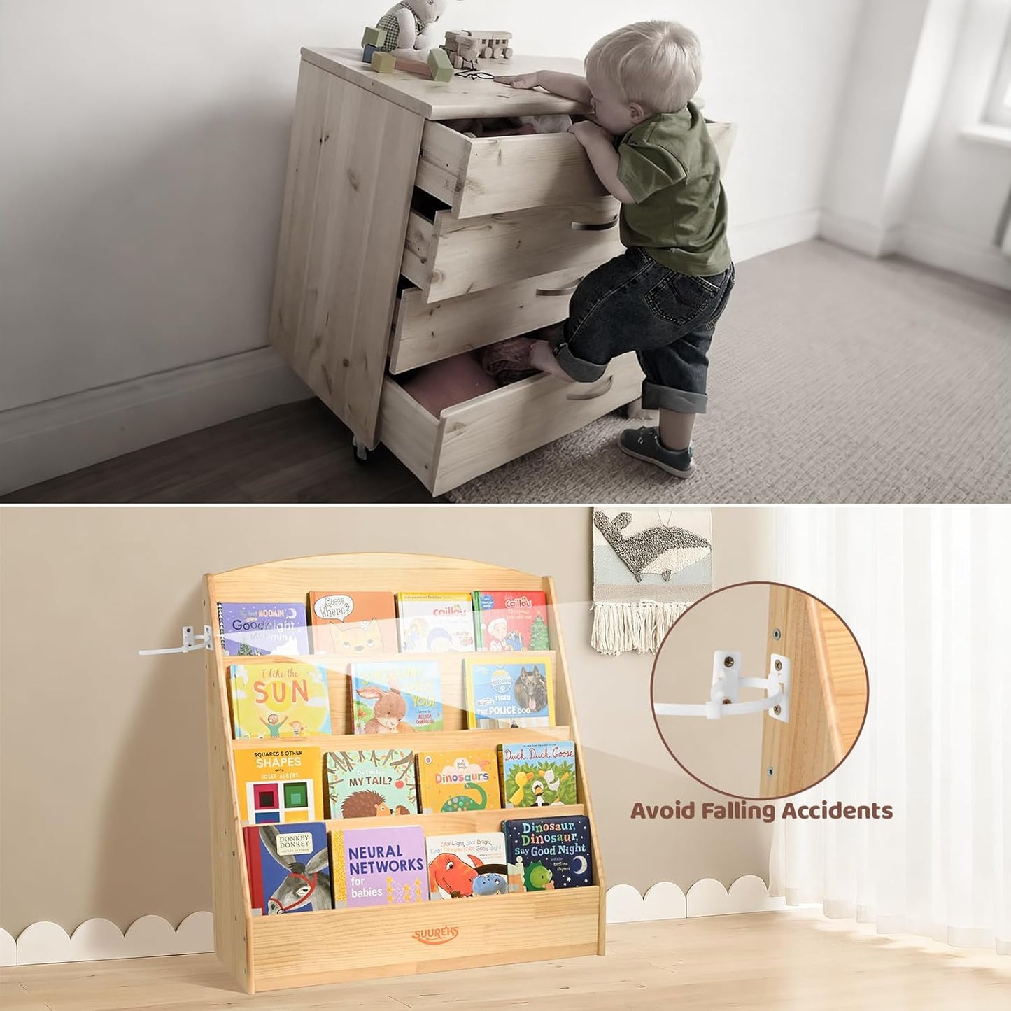 4 Tier Kids Bookshelf – Safe, Sturdy, and Easy to Clean, 31-1/2' D x 11-4/5' W x 31-1/2' H, For Classroom