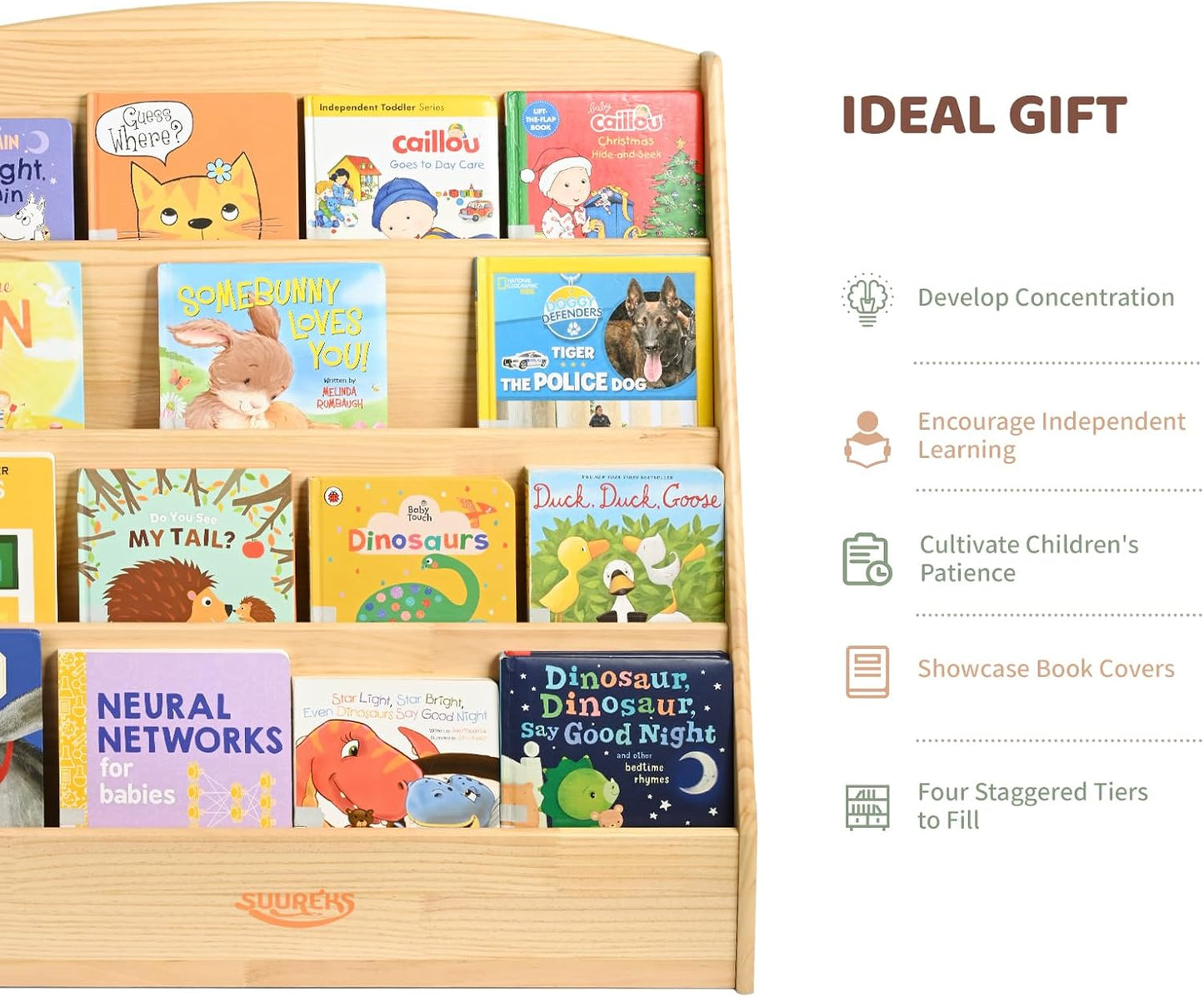 4 Tier Kids Bookshelf – Safe, Sturdy, and Easy to Clean, 31-1/2' D x 11-4/5' W x 31-1/2' H, For Classroom