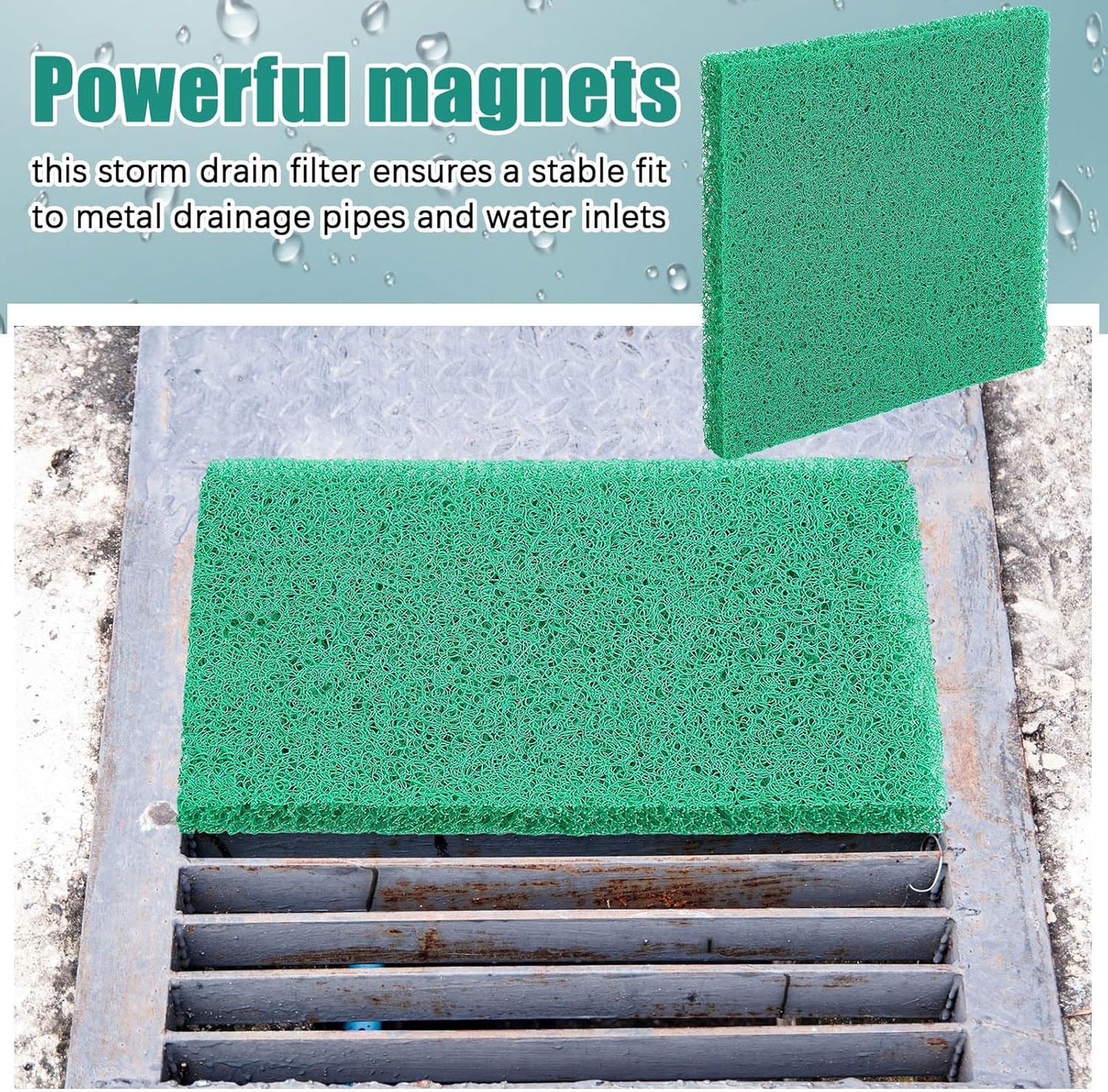 Storm Drain Filter with Magnets, Outdoor Over The Drain Sediment Filter, 26'x 26', Easy to Clean and Install, Green