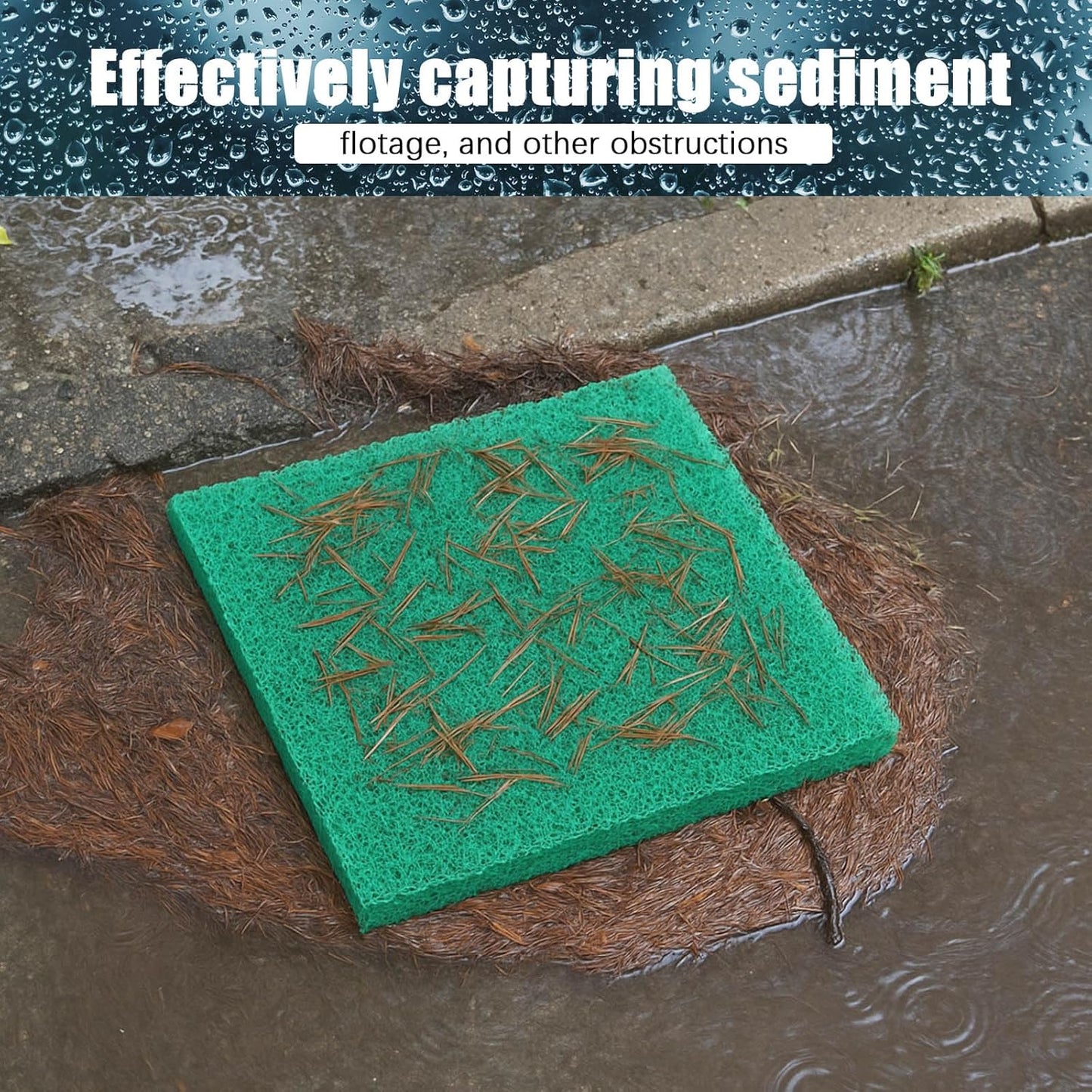 Storm Drain Filter with Magnets, Outdoor Over The Drain Sediment Filter, 26'x 26', Easy to Clean and Install, Green