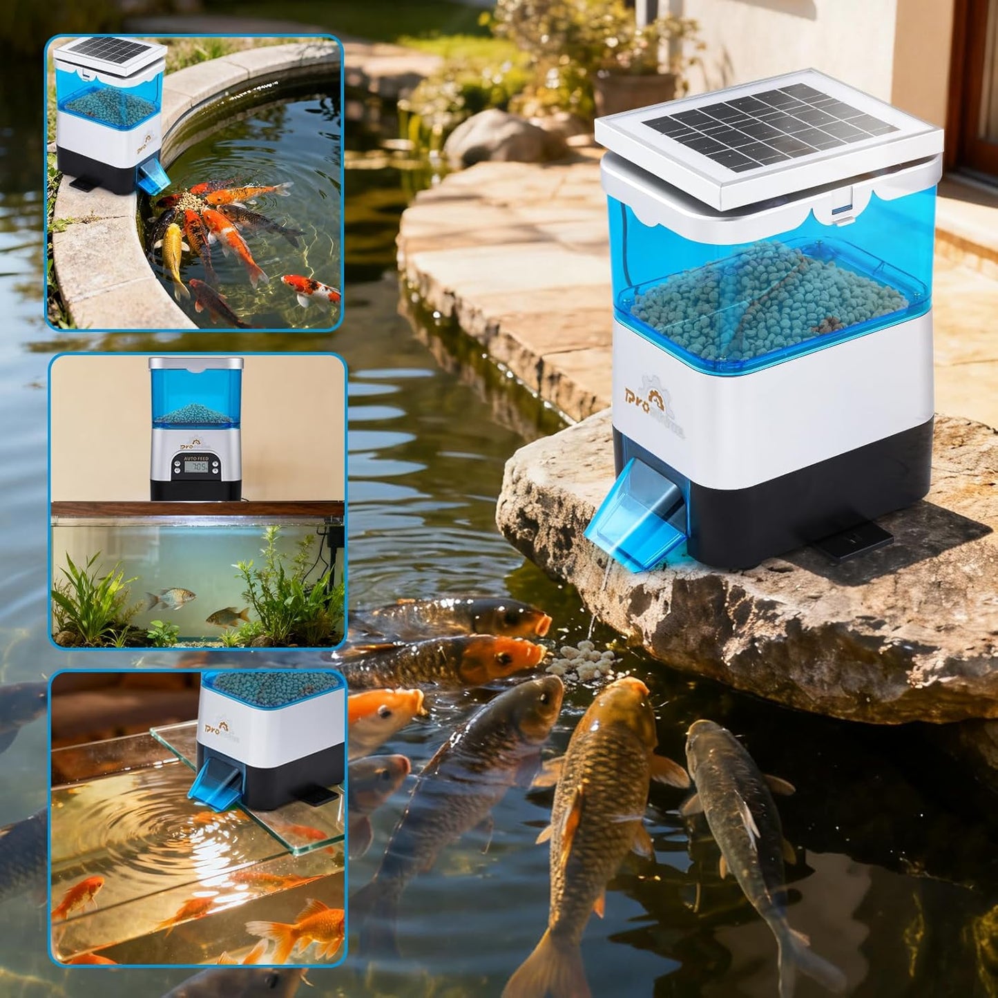 Automatic Fish Feeder for Pond Solar Powered 2.8L Capacity, Battery & AC Auto Timed, Indoor & Outdoor