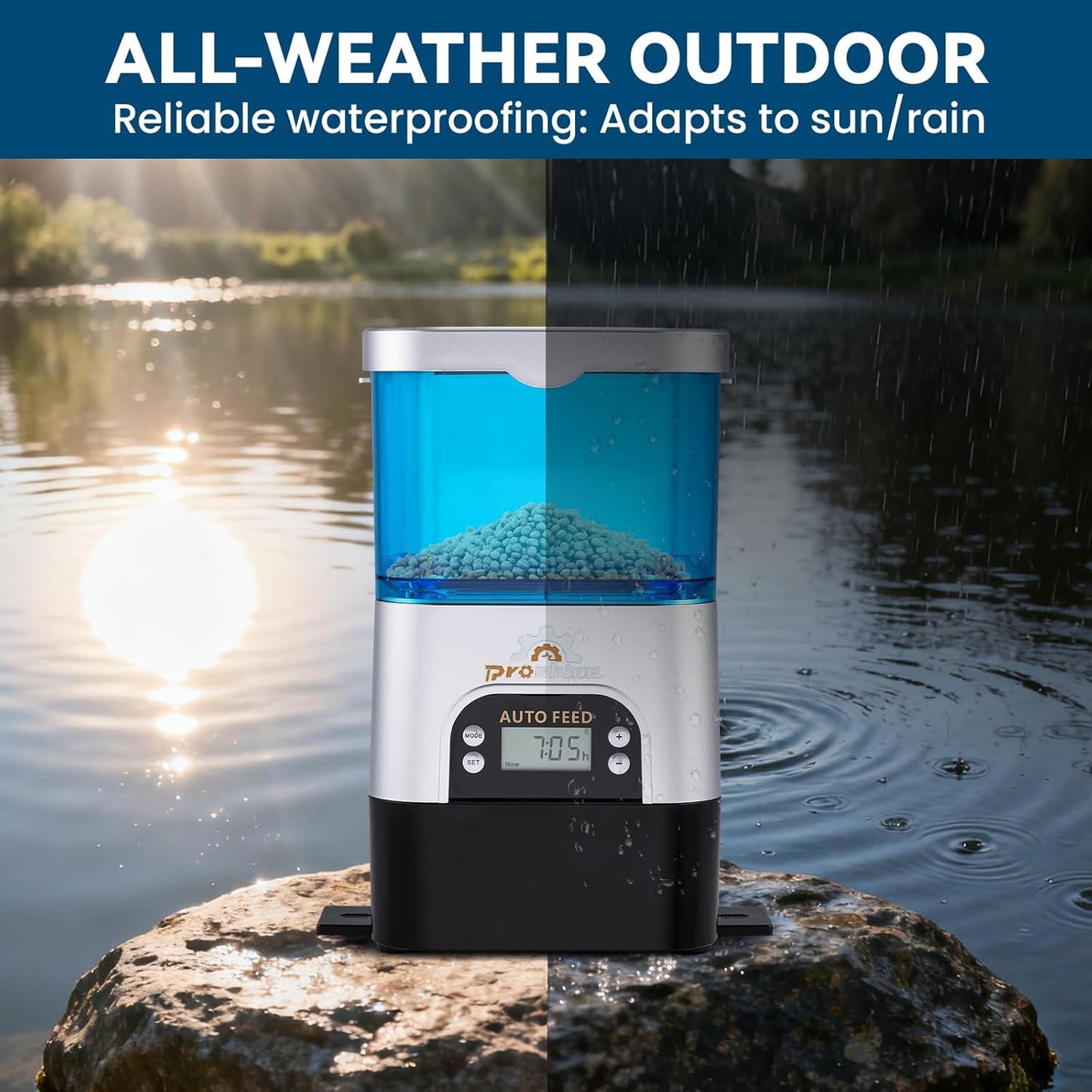 Automatic Fish Feeder for Pond Solar Powered 2.8L Capacity, Battery & AC Auto Timed, Indoor & Outdoor