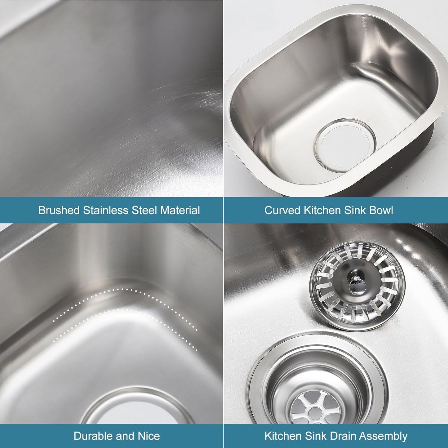 Undermount Bar Sink, 15''×13'' Single Bowl Small Stainless Steel,  RV Sink with Drain Assembly