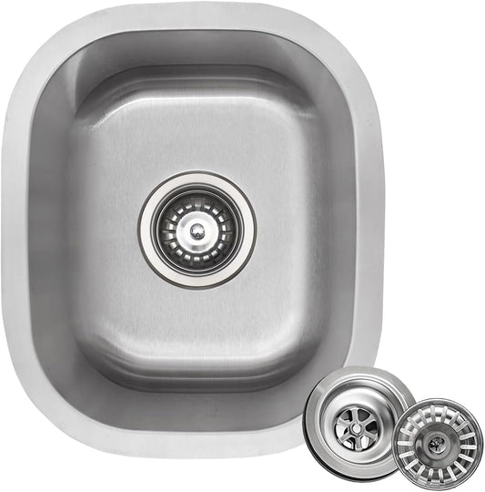 Undermount Bar Sink, 15''×13'' Single Bowl Small Stainless Steel,  RV Sink with Drain Assembly